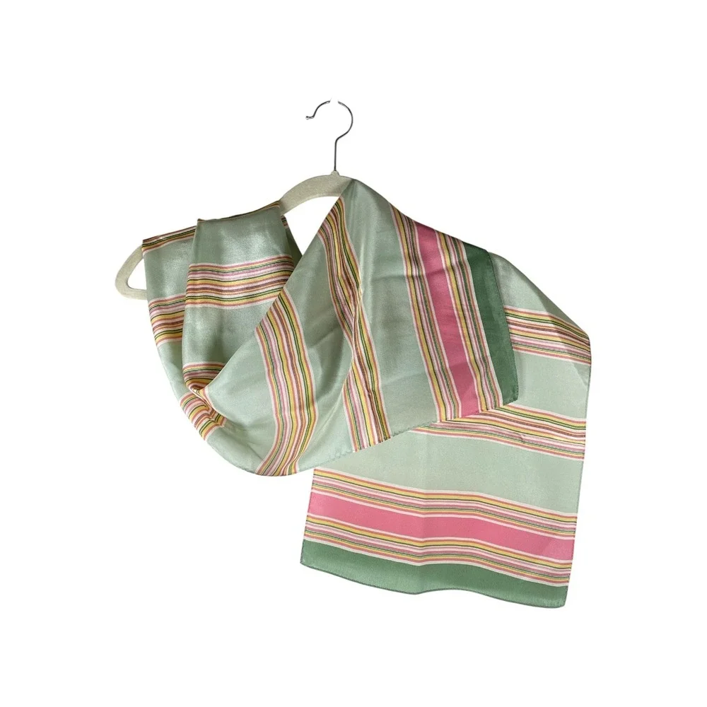 Vintage Talbots Silk Scarf Women Sage Pink Stripe Exc Rectangular Polished Retro
